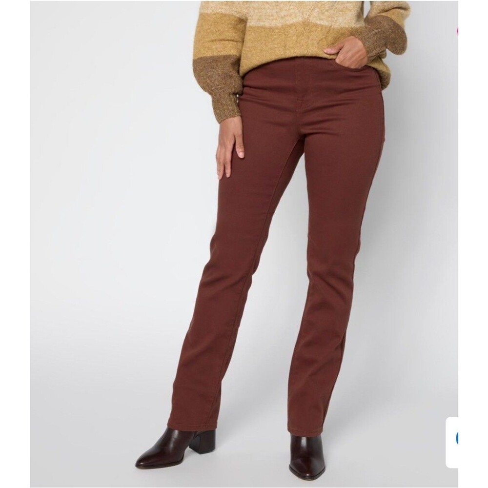 DG2 Diane Gilman Classic Stretch Denim Straight Leg Jeans Cocoa Brown Womens 12